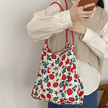 Малките торби за многократна употреба за пазаруване в цветенце, ежедневни чанти-тоут голям капацитет за жени, чанта през рамо с флорални принтом Ins