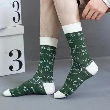 1 чифт чорапи със средна дължина, женски свеж геометричен модел, в минималистичен стил, удобни дишащи пролетно-есенни забавни чорапи за момичета