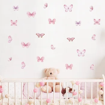 Стикери за стена с розови пеперуди, декорация за дома, пеперуди за сватбена украса, магнитни стикери за хладилник, стикер на стената за дома