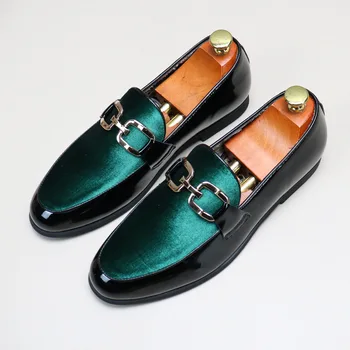 Нови Дизайнерски Велур зелени обувки-oxfords Brwon, Сватбени обувки-oxfords с черен остър бомбе, Мъжки Ежедневни Лоферы, Обувки за официалното рокли, Zapatos Hombre