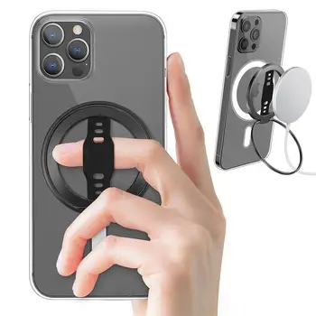 EWA MagOne е Съвместим с безжична зареждане MagSafe, стойка за телефон със силикон каишка за пръстите, подвижен държач магнитен пръстен