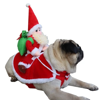 Коледен костюм на Куче Забавен Дядо Коледа, възседнал на харт, Яке, Палто, Домашна котка, Празнични Дрехи, Дрехи за Преобличане за Хелоуин, Коледа