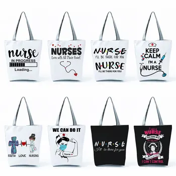Адаптивни Нови Дамски чанти с писмото принтом медицински Сестри, Ежедневни Дамски чанта През рамо с Голям капацитет, Сгъваеми еко чанти за пазаруване за Еднократна употреба