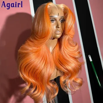Прозрачни Дълги Къдрави Перуки, изработени от човешка коса с дантелен закопчалка 4X4 5X5, Жълто-оранжеви 613 Цветни Перуки 13X6 13X4, Вълнообразни дантелени предни перуки за жени