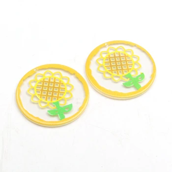 Акрилни мъниста с 3D-принтом, висулки за обеци, медальон с кръгла форма, детайли за обеци под формата на цветя, 38 мм, ACL-118