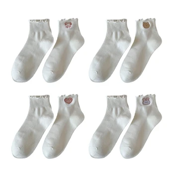 Дамски чорапи, Ежедневни чорапи до глезена с рюшами и белезници, Хладно дишаща трикотажный памук чорап с къдри под формата на салата