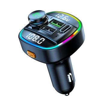 Адаптер за зарядно за кола с два USB, безжичен аудиоприемник хендсфри, Универсален цветен MP3 плейър, съвместим с FM-предавател 5,0