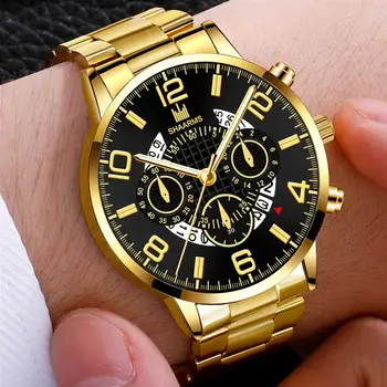 Мъжки Часовници Бизнес Клас Лукс с каишка от неръждаема стомана, всеки ден водоустойчив кварцови часовници, Мъжки ръчен часовник с дисплей за дата и на календара