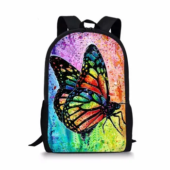 Цветна училищна чанта с пеперуда, симпатична чанта за книги за по-малките ученици, детски раници за тийнейджъри с модерен принтом, голям капацитет