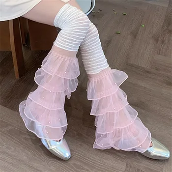 Красиви Дантелени Чорапогащи до коляното с преливник, Прозрачни Мрежести Чорапи в стил Лолита