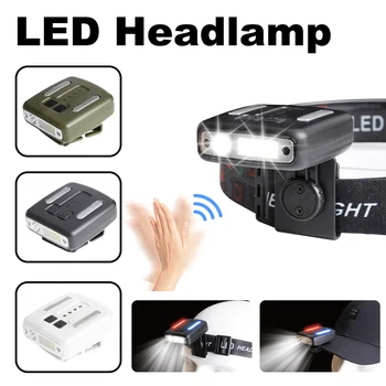 Led индукционный налобный фенер USB Type-C, Акумулаторна батерия Търсене лампа за къмпинг, капачка с клип, лампа, фенерче, работен фенер за Риболов, каране на колело