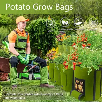 Галлоновая чанта за отглеждане на растения с дръжка От плат за плодове и зеленчуци, домати, картофи, цветя, гърне за семена, екологични градински инструмент за вентилация