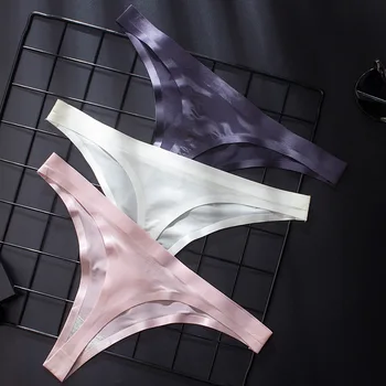Секси бикини от прозрачен лед коприна с ниска талия, пълнозърнести безшевни женски гащи-прашки