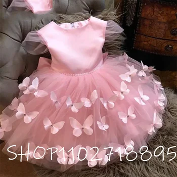 Облечи принцеса с 3D пеперуда за момичета, розово пищни рокли за момичета на рождения ден на рокля за Коледното парти за момичета, празнични рокли за момичета