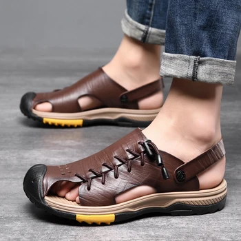 Topvivi/ Лятна Дизайнерски обувки от Мека Дишаща материя за Почивка, мъжки сандали от естествена кожа, Плажна Мъжки Обувки, Класически Голям Размер 38-46