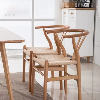 Скандинавските трапезни столове от масивно дърво за трапезария Мебели Скандинавски Дизайнерски стол Творчески Домакински стол с облегалка MC