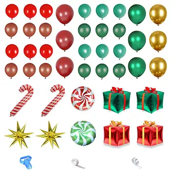 233 бр., Коледно Червено и зелено Подарък кутия, Набор от Веригата за балони, Празнична тема, Украса балони за Коледно парти
