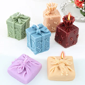 Коледна кутия с лък, Свещ, Силиконова форма, цветен възел, подарочное сапун, Кристален форма от смола, Квадратна парти, Декорация за шоколадова торта, Празнични подаръци