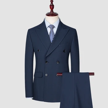Новост (сако + панталон, Мъжки Моден Бизнес джентълменско костюм в Британския Стил, просто обикновен Двубортный Случайни Сватбен комплект 2 броя