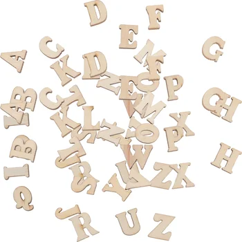 200шт 15 мм Изрязан от дърво букви, небоядисана заготовки от дърво с азбука, дървени орнаменти с английски букви за деца