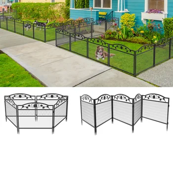 Метална градинска ограда от 5 части, декоративна градинска ограда в селски стил, ограда за животни, ландшафтна пътека, желязо панел огради
