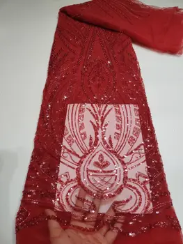 Африкански Дантела S-1302558 Френски нигерийски мъниста Лейси плат Сватбени Висококачествени Пайети Сетчатое Тюлевое дантела за женски рокли