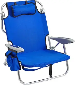Плажен стол за възрастни, 4-позиционен раница, сгъваем туристически столове за улицата, Плажни столове с колани за раницата, синьо