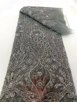 Френската Луксозна африканска лейси плат с пайети за Младоженеца-Високо качество 2023, расшитое мъниста френското тюлевое дантелено сватбена рокля 5 ярда