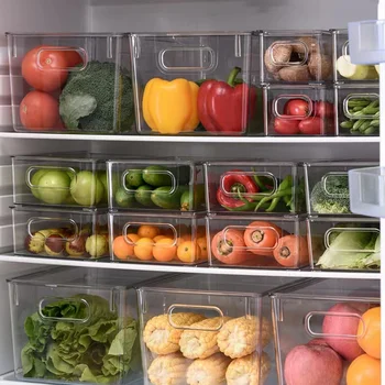 Кутия-органайзер за хладилник, Штабелируемый кутия за съхранение на храна в хладилника с дръжка, Прозрачна пластмасова фризера за продукти, Килер, кухненски органайзер