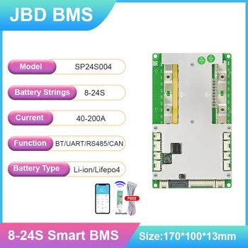JBD Smart BMS Lifepo4, Литиево-йонна электровелосипед 8S 10S 16S 17S 18S 19S 20S 21S 22S 23S 24S 40A 60A 100A 150A 200A За литиева батерия