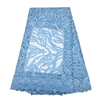 2023 Висококачествена френска Тюлевая Лейси кърпа със сини искри, Африканските сетчатое дантела, 5 ярда, Нигерийски дантелени платове за булчински на шиене