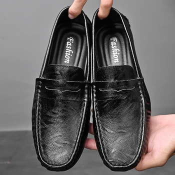 2023 Висококачествени ръчно изработени Обувки от естествена кожа за Мъже, Лоферы, Бизнес Обувки без Закопчалка, Класически Меки Мокасини, Мъжки Обувки на плоска подметка