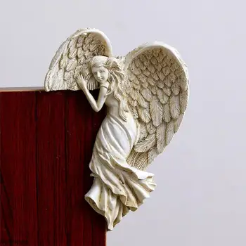 Статуята на ангела, 3D Декор на рамката на вратата един Ангел, Креативна стенни скулптура, Скулптура на Белите крила на Ангел, Творчески кът, Изкуство за дома на Ангел