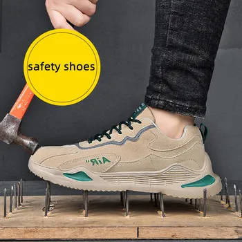 Мъжки работа защитни обувки от естествена кожа, водоустойчив нескользящие леки дизайнерски обувки, обувки със стоманени пръсти, нерушимые обувки за мъже
