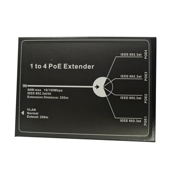 1-4 PoE Удължител 10/100 М 4-Port PoE удължител IEEE802.3At Poe Удължител Макс 250 М 65 W Макс за Ip камери