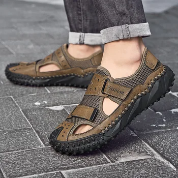 Мъжки обувки от дишаща мрежа, Новост лятото 2023, мъжки сандали на платформа със затворени пръсти, Лека Градинска Мъжки ежедневни обувки за ходене