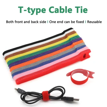 20pcs Сменяеми кабелни основи Цветни найлонови Кабелни Връзки за Многократна употреба Полиестерна линия За тайна, Принадлежности с цип, Т-образни кабелна замазка, метална