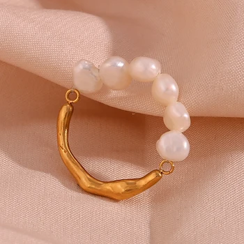 Естествени сладководни Перли с Неправилна Форма От неръждаема Стомана, водонепроницаемое пръстен за Дуел, Модни Бисерни пръстени За жени