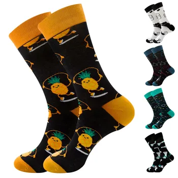 Мъжки и дамски чорапи с ананас За възрастни, на Улицата чорапи с геометричен принтом плодове, Меки есенни и зимни дамски чорапи за момичета