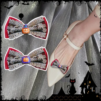 1 Чифт Модни скоби за обувки с лък, декорация във формата на Тикви за Хелоуин, Подвижни обувки-лодки, обтегач за обувки на равна подметка, женски подаръци