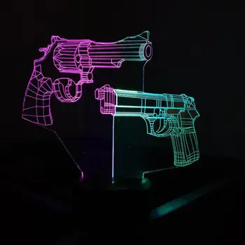 Тенис на Револвер и пистолет Модерна Настолна лампа Креативната Led Стерео Красива Настолна лампа с 7 смените цветове За Спалня 3D Визуален лека нощ