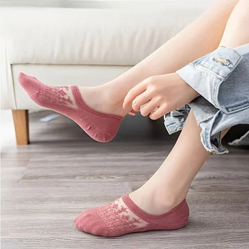 Дамски чорапи с ниска шнорхел, дантелени чорапи за почивка и модни дамски чорапи, тънки (летни) Чехли-носочки