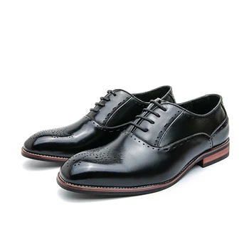 Мъжки обувки-Oxfords; Кафяв, черен Бизнес Модела обувки с перфорации тип 