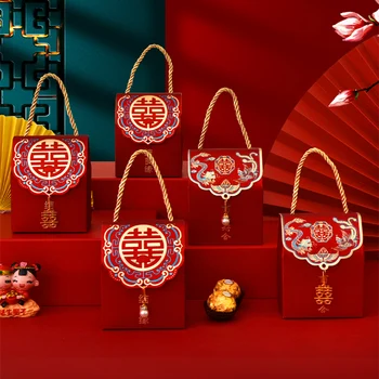 50 бр. бронзово-червена подарък кутия в китайски стил, кутия за опаковане на торта, бисквити, кутия за сватбени шоколадови бонбони, сватбени подаръци за гости, boite macaron