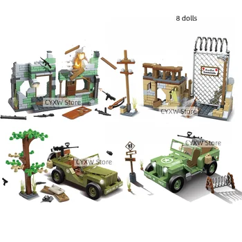 Градска Военната серия от Строителни блокчета Сцена на Опустошение Джип Автомобил Бойна машина Solider MOC Оръжие Аксесоари Модел Тухлени играчки на Децата