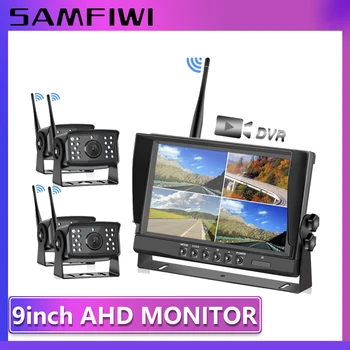 AHD 9 инчов Безжичен авто монитор 4ch Quad DVR Инструмент монитори Дисплей IPS Екран Видео Камион Wifi Резервната камера за кола
