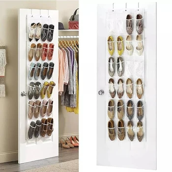 Закачалка-органайзер за обувки с 24 мрежи за стая Над врата, Окачен на държач за багаж, Багажник за шкафове за спални, стенни чанта за съхранение на обувки