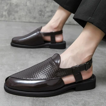 Мъжки Летни сандали в римски стил, нов стил, дишаща водоустойчива нескользящая градинска и плажна обувки от еднакво черна изкуствена кожа