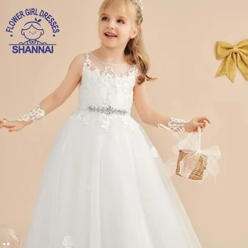 Луксозни бели дантелени рокли в едно цвете за момичета на сватба, Първо Причастие, Шаферките, на бала нощ, рожден Ден, на Малката принцеса
