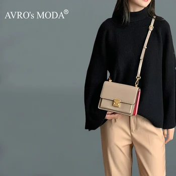 AVRO's MODA, Мода Дизайнерска чанта-месинджър, Дамски чанти на рамо от естествена кожа, Дамски Ежедневни чанта през рамо в Ретро стил, с Квадратен капак